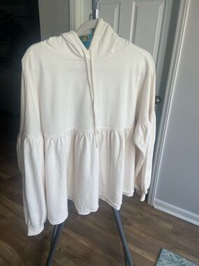 aerie Off-White Hooded Peplum Pullover